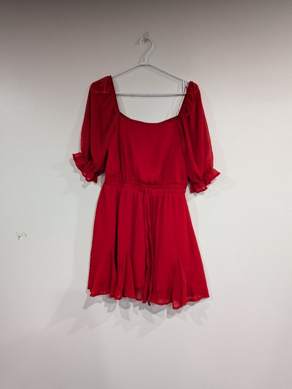 Mi Ami Ruffle Sleeve Peasant Top Romper Red Size Medium